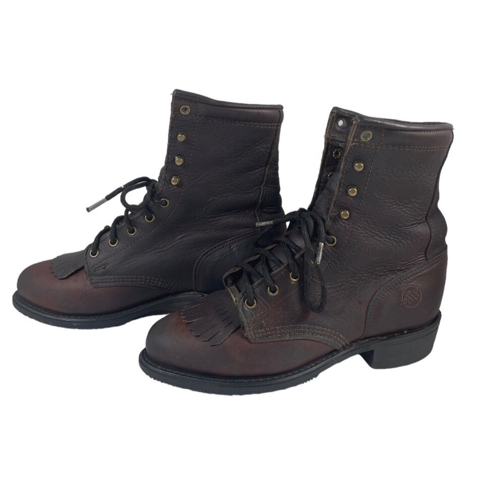 Double-H Ladies Lacer 9300 Brown Lace Up Ankle Boots Women’s Size 7M - Picture 4 of 11